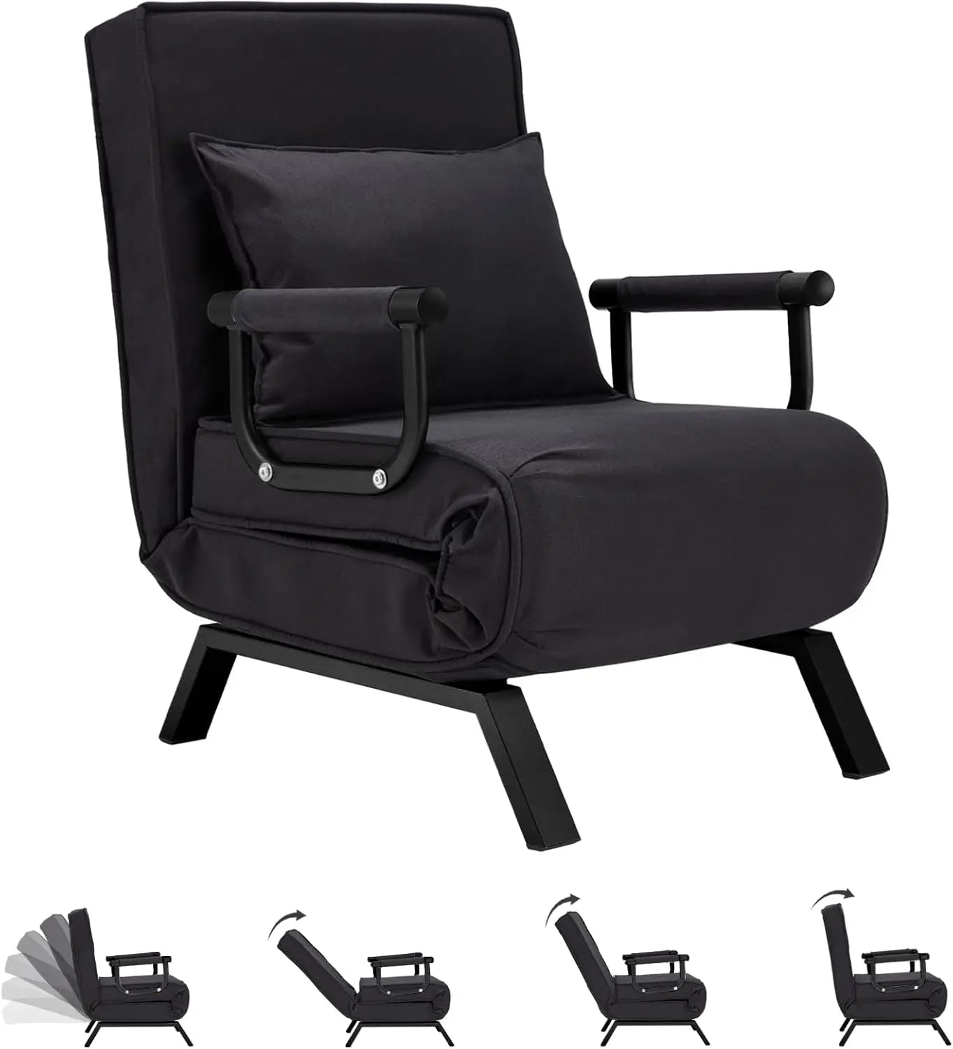 Convertible Chair, Tri-fold Upholstered Armchair Sleeper with Pillow