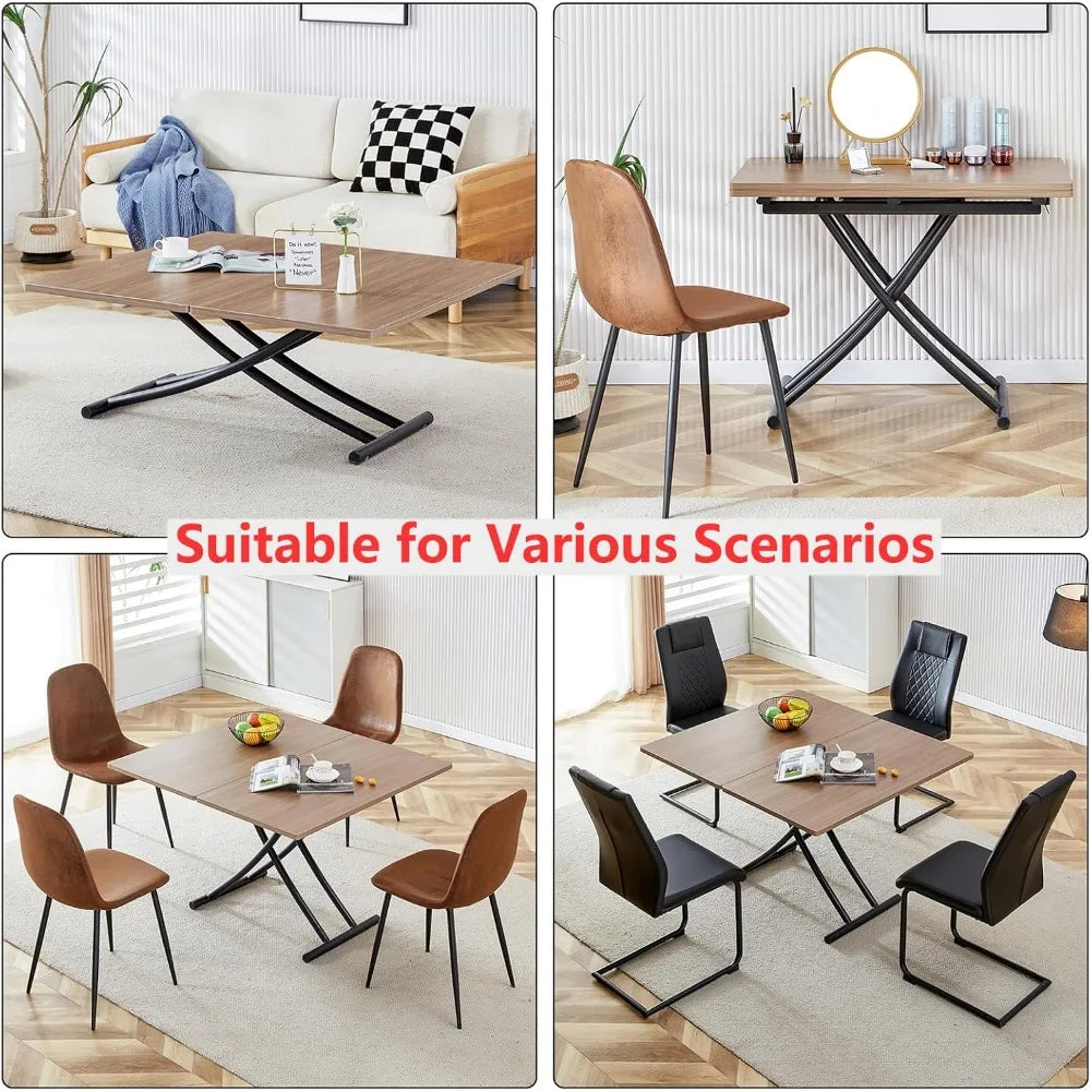 43.3" Folding Dining Table, 4 in 1 Multi-Function Table with MDF Tabletop & Height Adjustable, Lift Top Coffee Table Converts to
