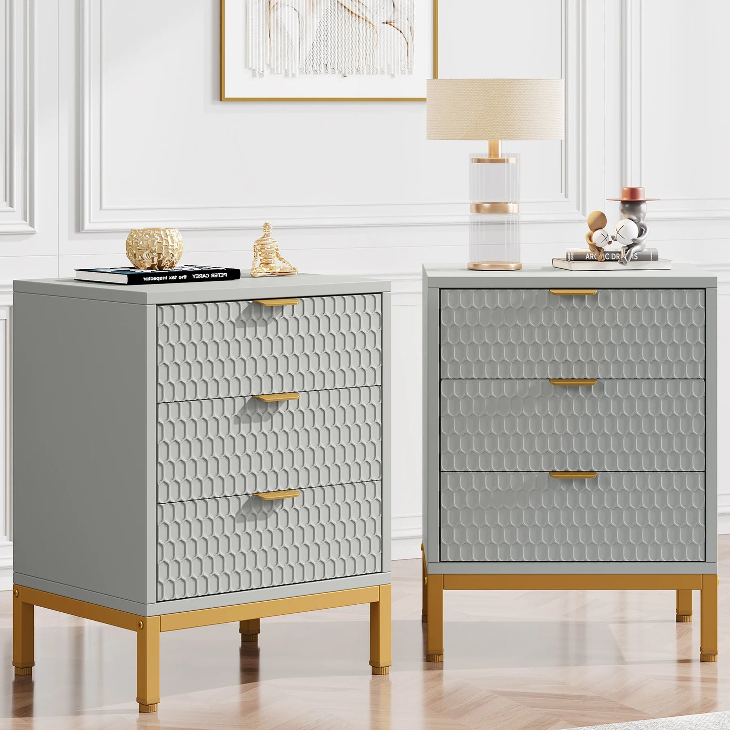 Tribesigns Modern Nightstand, 65.5 cm Tall Bedside Table with 3 Drawers, Contemporary End Side Table with Storage