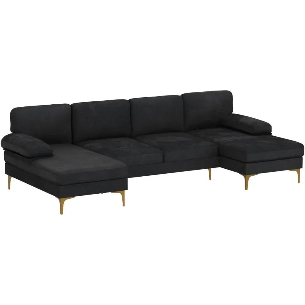 Sectional Sofa with Chaise Chenille Fabric Upholstered 4-Seat