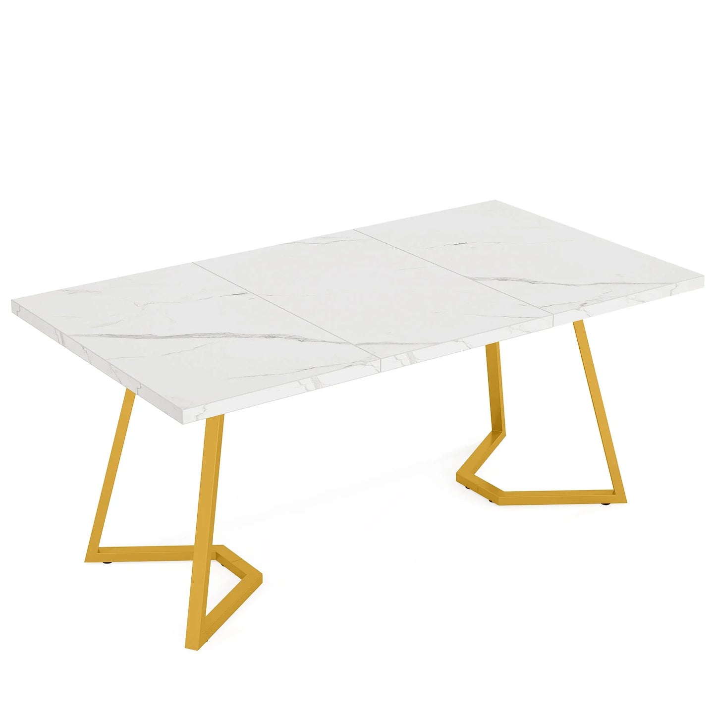 Tribesigns Gold Dining Dinner Table: 55 Inches Modern White Dining Room Table with Golden Legs, Faux Marble Kitchen Table for 6