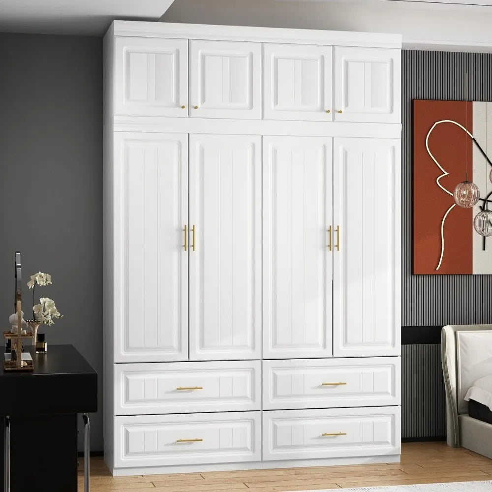 4 Door Wardrobe Closet with Drawers & Shelves