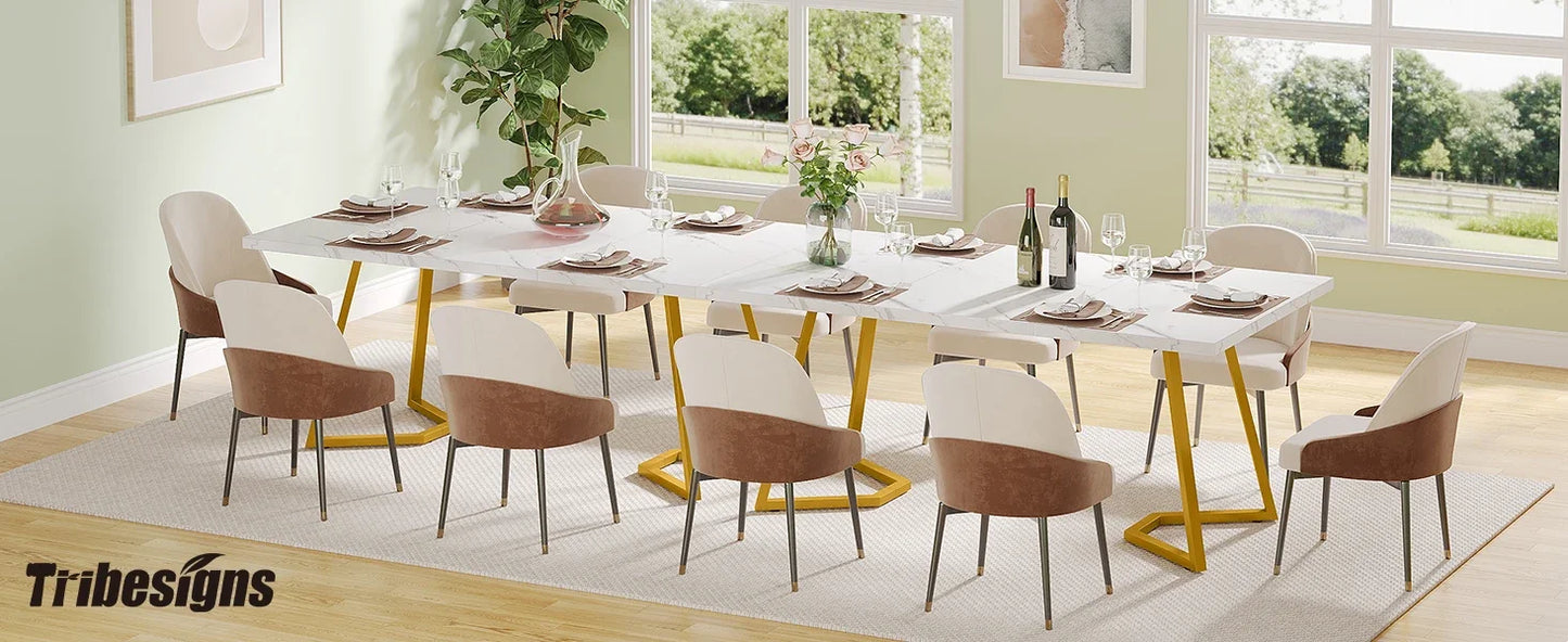 Tribesigns Gold Dining Dinner Table: 55 Inches Modern White Dining Room Table with Golden Legs, Faux Marble Kitchen Table for 6