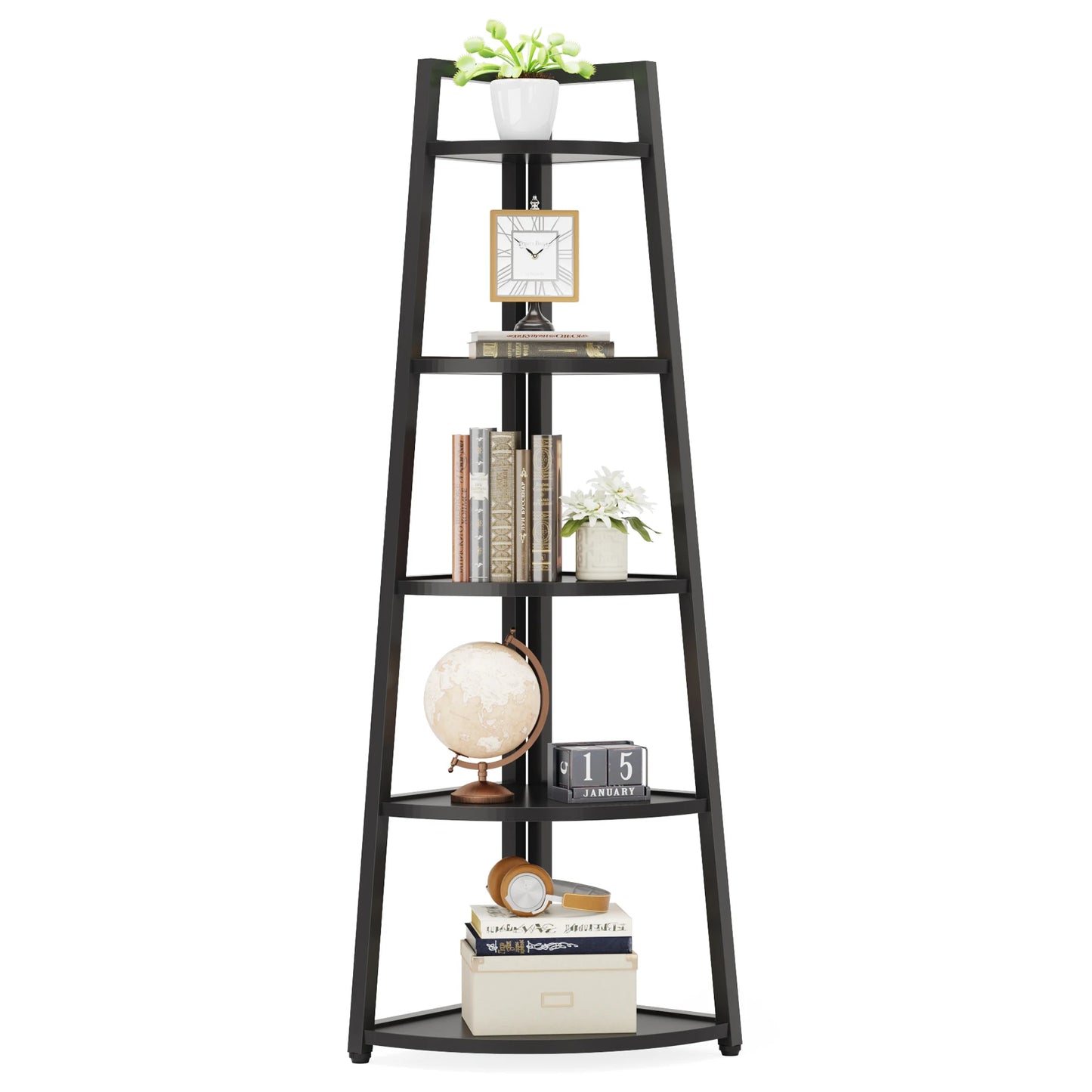 Corner Bookcase, Bookshelf with Rack Wood