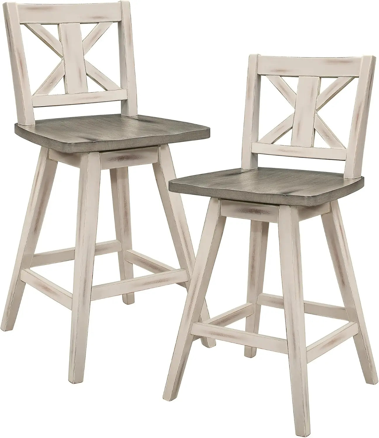 Wood High Back, Counter Height Bar Stools Set of 2