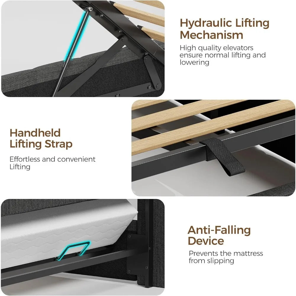Bed Frame with Hydraulic storage – Full, Queen, Twin Sizes
