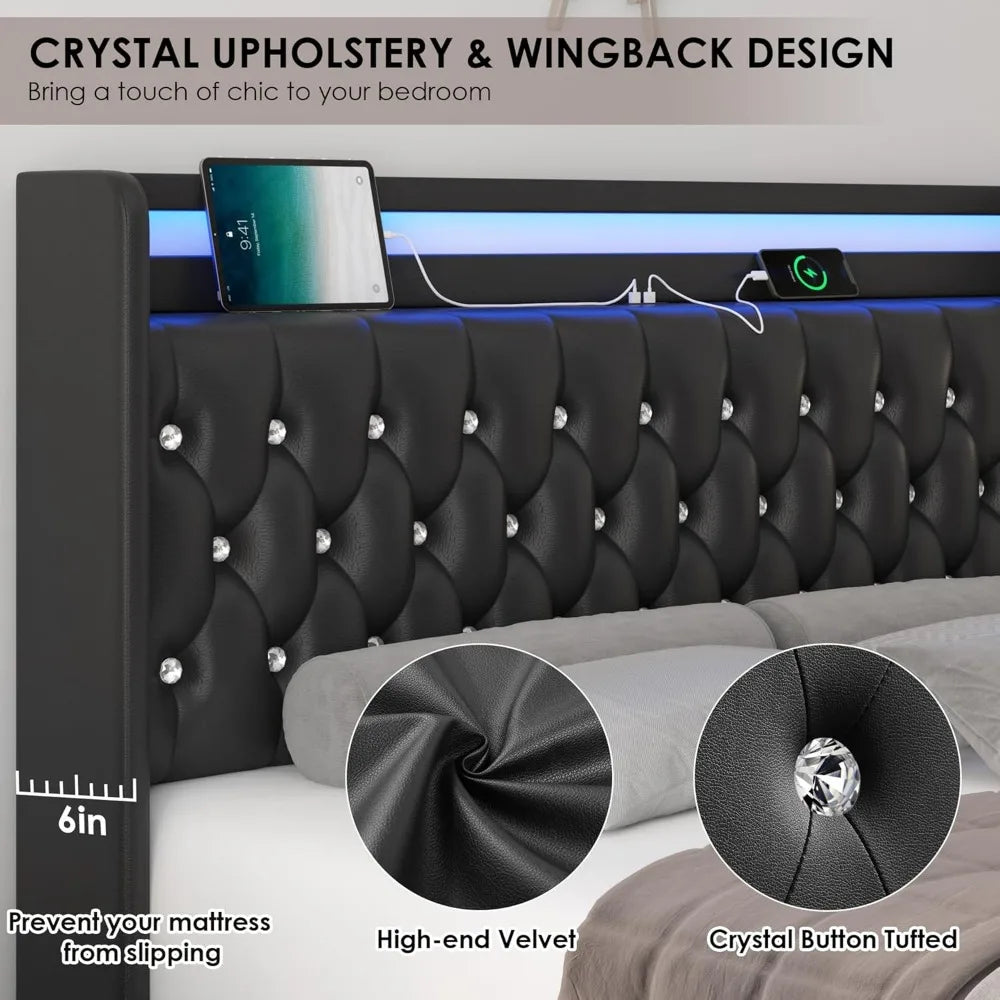 Velvet Upholstered Bed Frame with Storage – King, Queen, Full Sizes