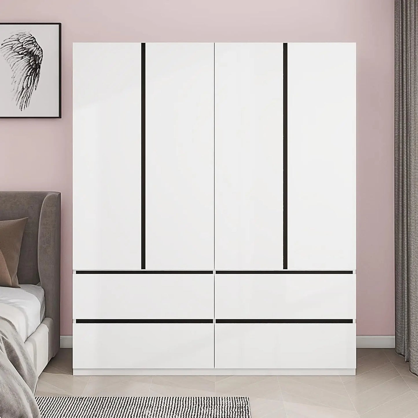 Armoire Wardrobe Closet with 3 Drawers and 4 Doors