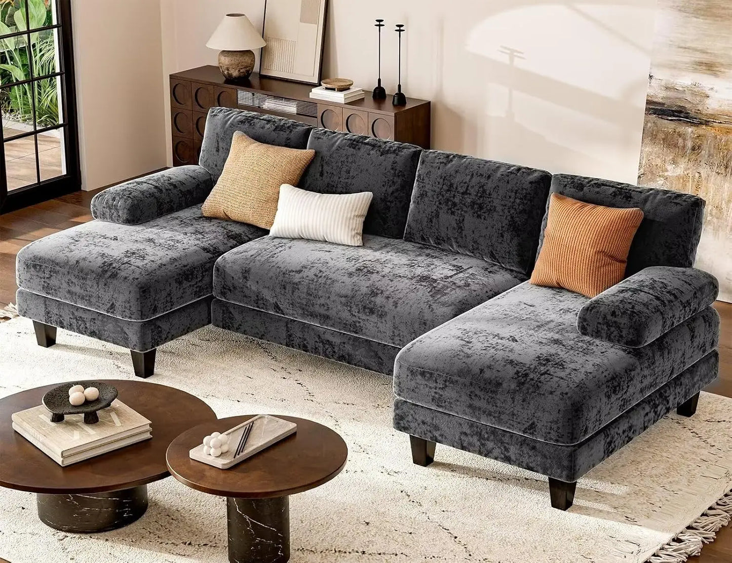 U Shaped Sectional Couch, Sofa with Double Chaise