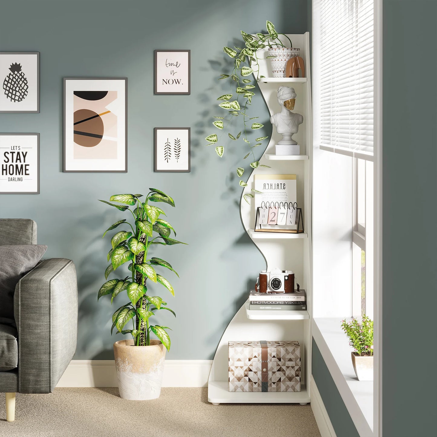 Corner bookShelf, 5-Tier Stylish Corner Bookcase