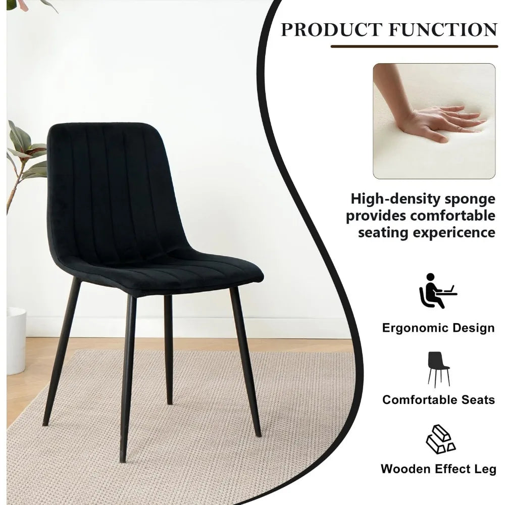 5 Piece Circle Dining Table Set for 4, 42 Inch Black Table & Velvet Upholstered Chairs With Sturdy Metal Legs, Round Kitchen