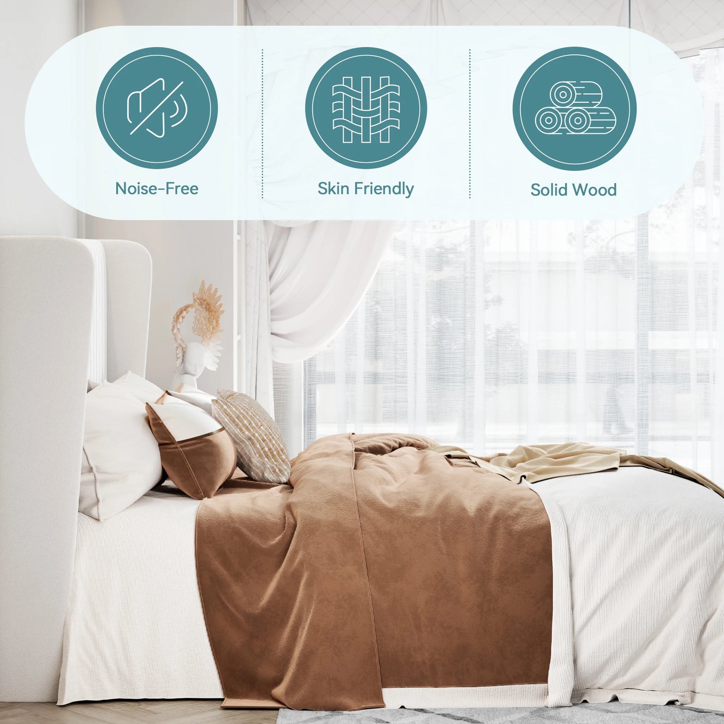 Bed Frame with Wingback Headboard – Full, Queen & King