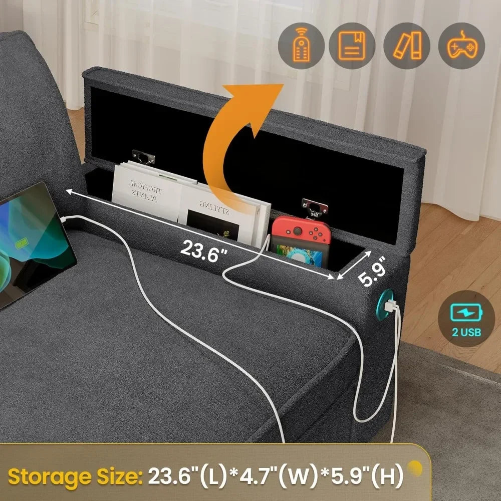 Oversized Comfy Couches, Deep Seat Sofa with Storage and 2 USB