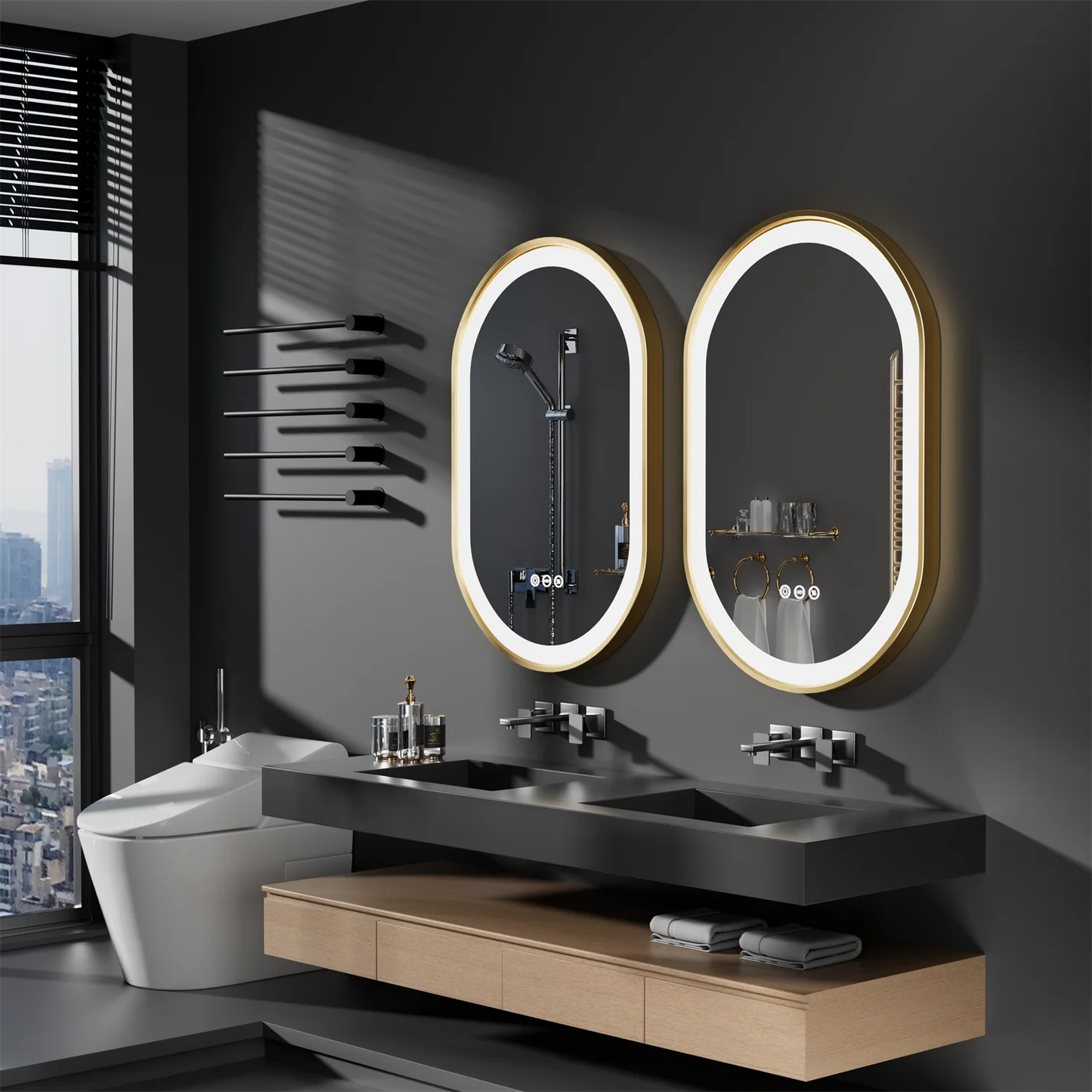 Gold Frame Oval Bathroom Mirror LED Lighted
