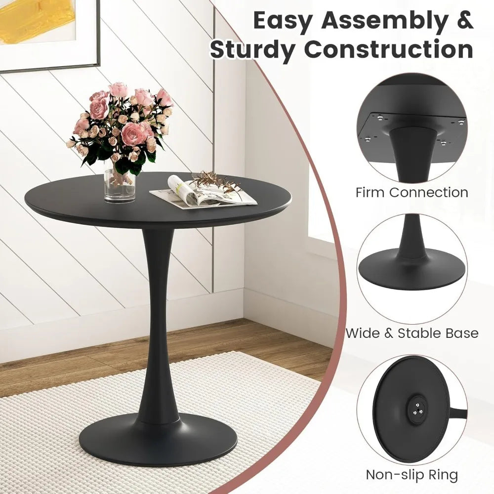 Round Dining Table Set for 4, Kitchen Table Set with Padded Seat & Solid Wood Legs, Round Kitchen Table and Chairs