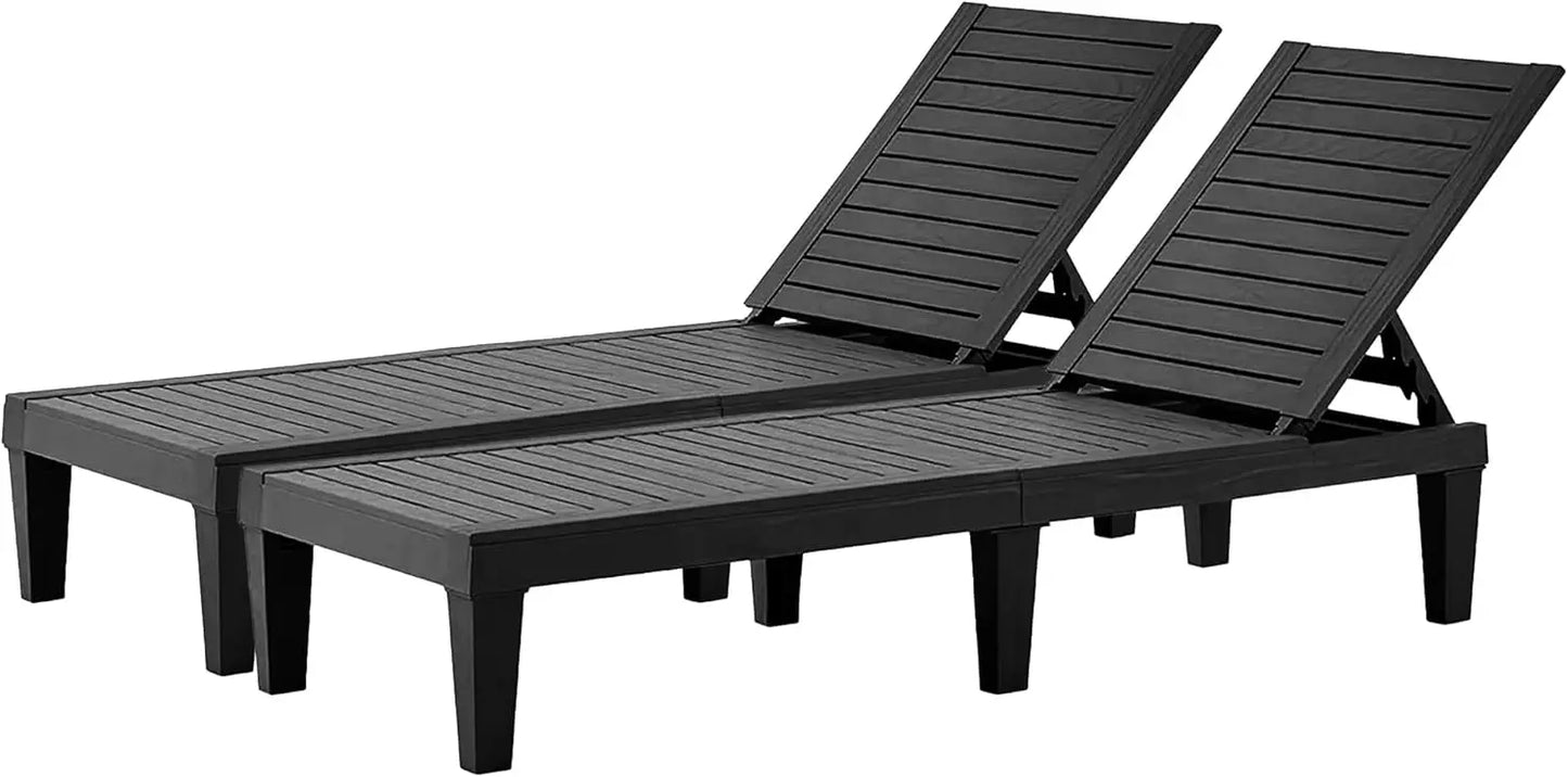 Outdoor Chaise Lounge Set of 2, Adjustable Pool Lounge Chair