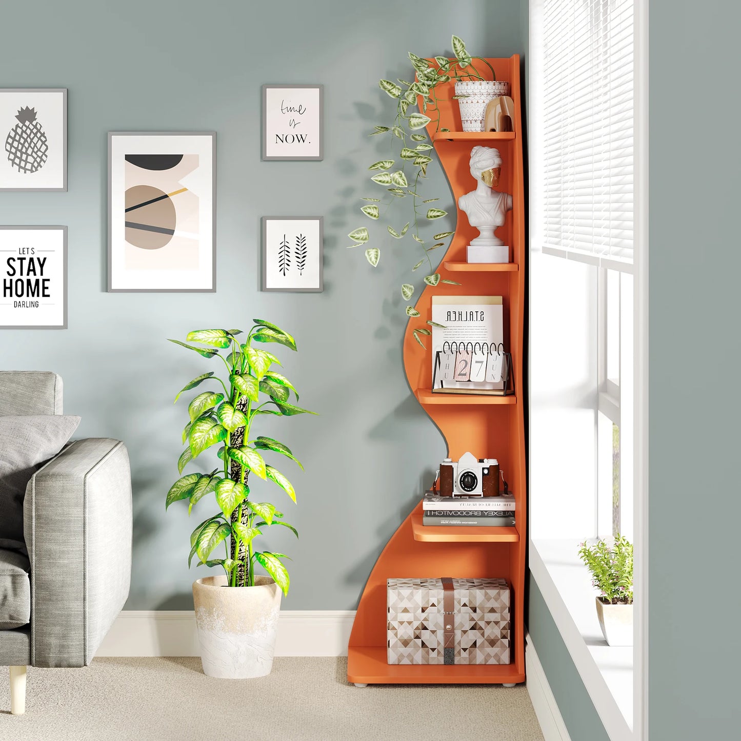 Corner bookShelf, 5-Tier Stylish Corner Bookcase