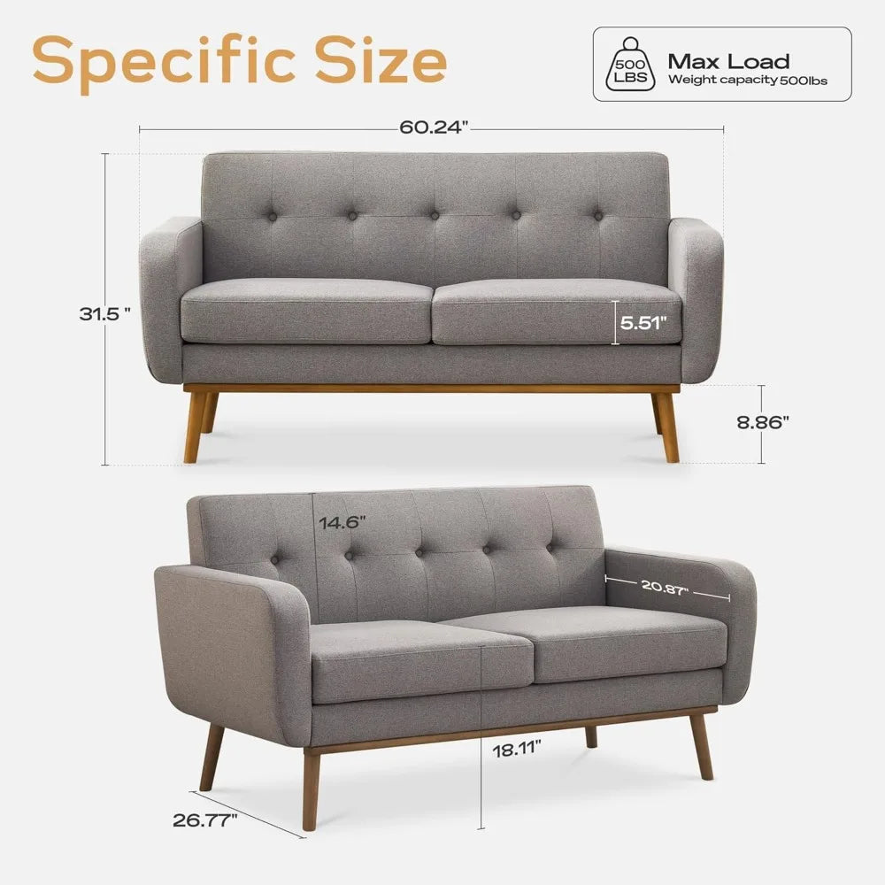 Couch Set with Solid Frame, Deep Seat Sofa Set