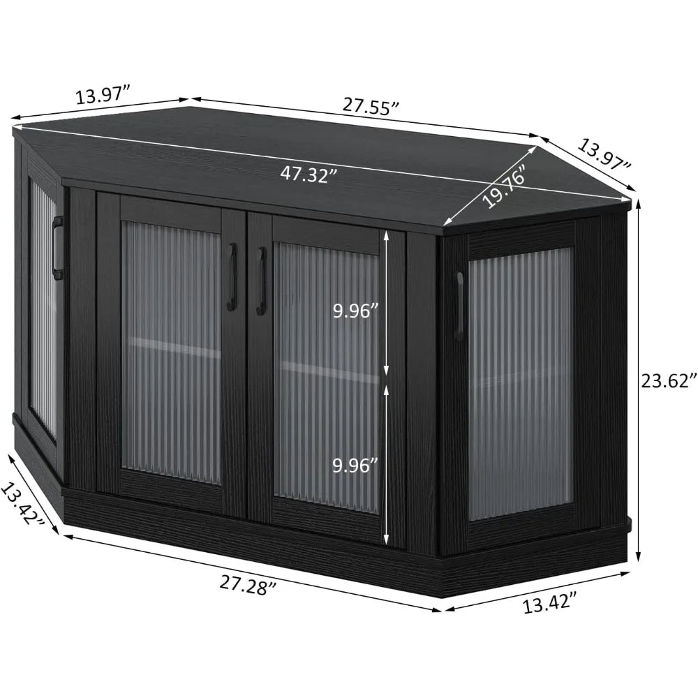 Corner TV Stand with 4 Doors and Shelves