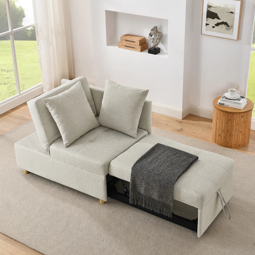 Sleeper Sofa Chair Adjustable Backrest Recliner - Pullout Sofa Bed - Wheels