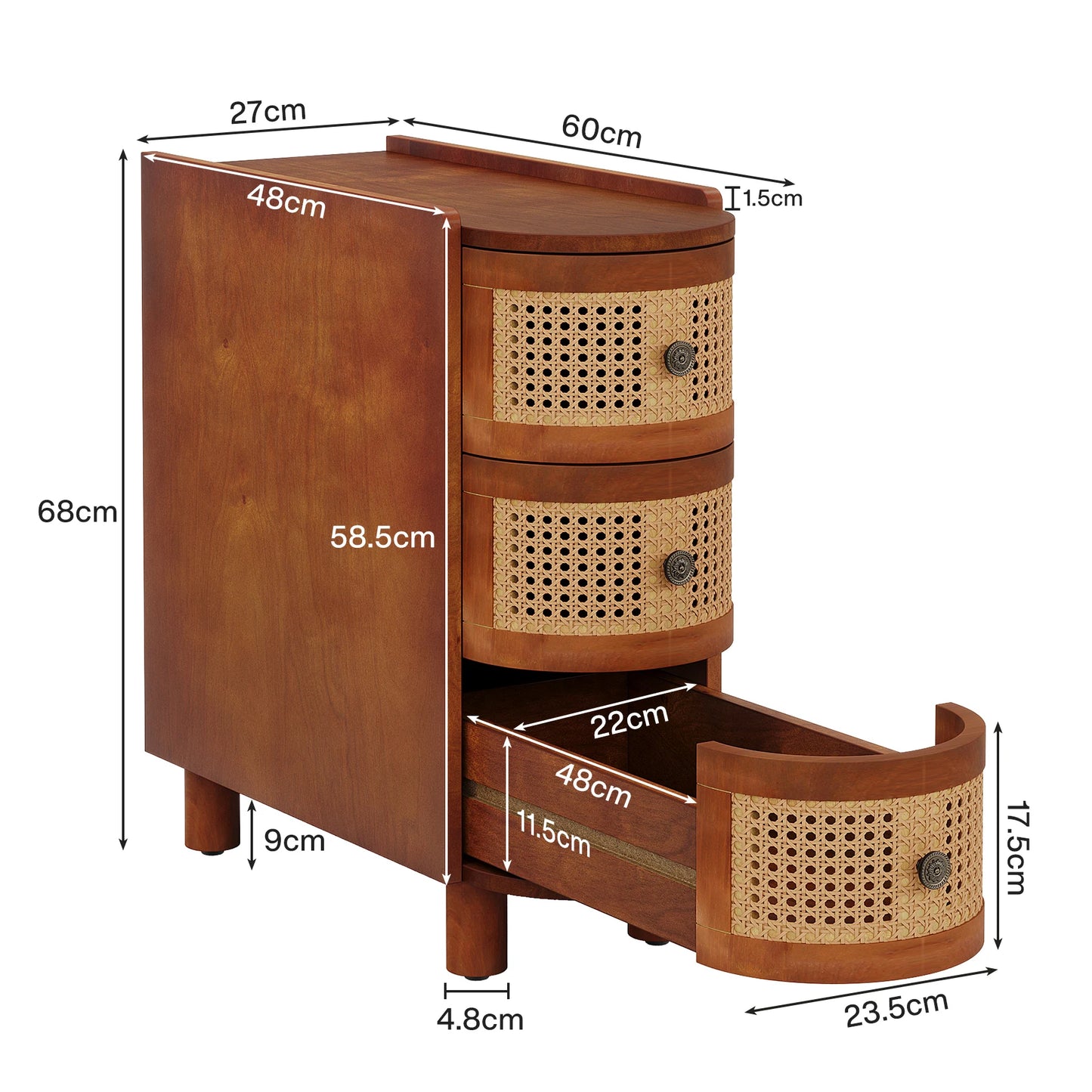 Tribesigns End Table Round Solid Wood Sofa Bedside Narrow Bedroom Side Table Nightstand with Drawer