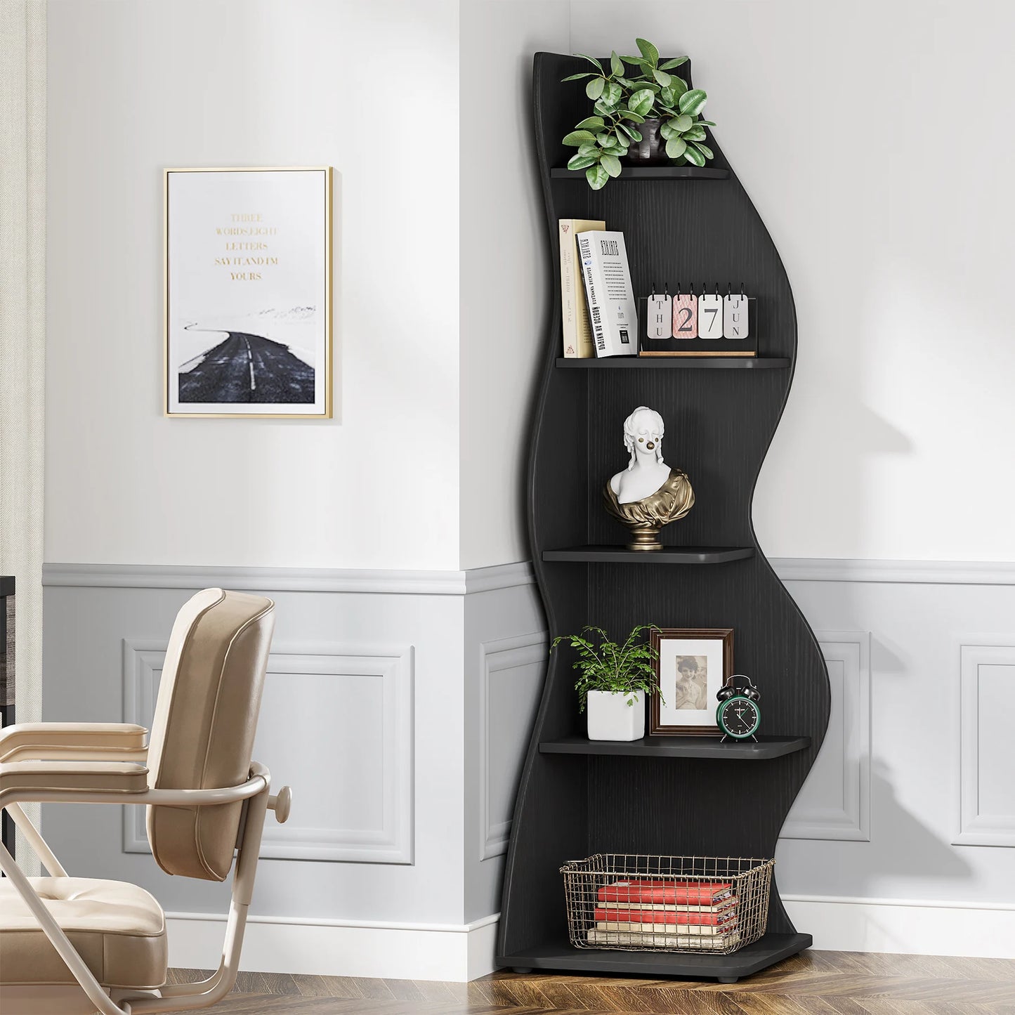 Corner bookShelf, 5-Tier Stylish Corner Bookcase