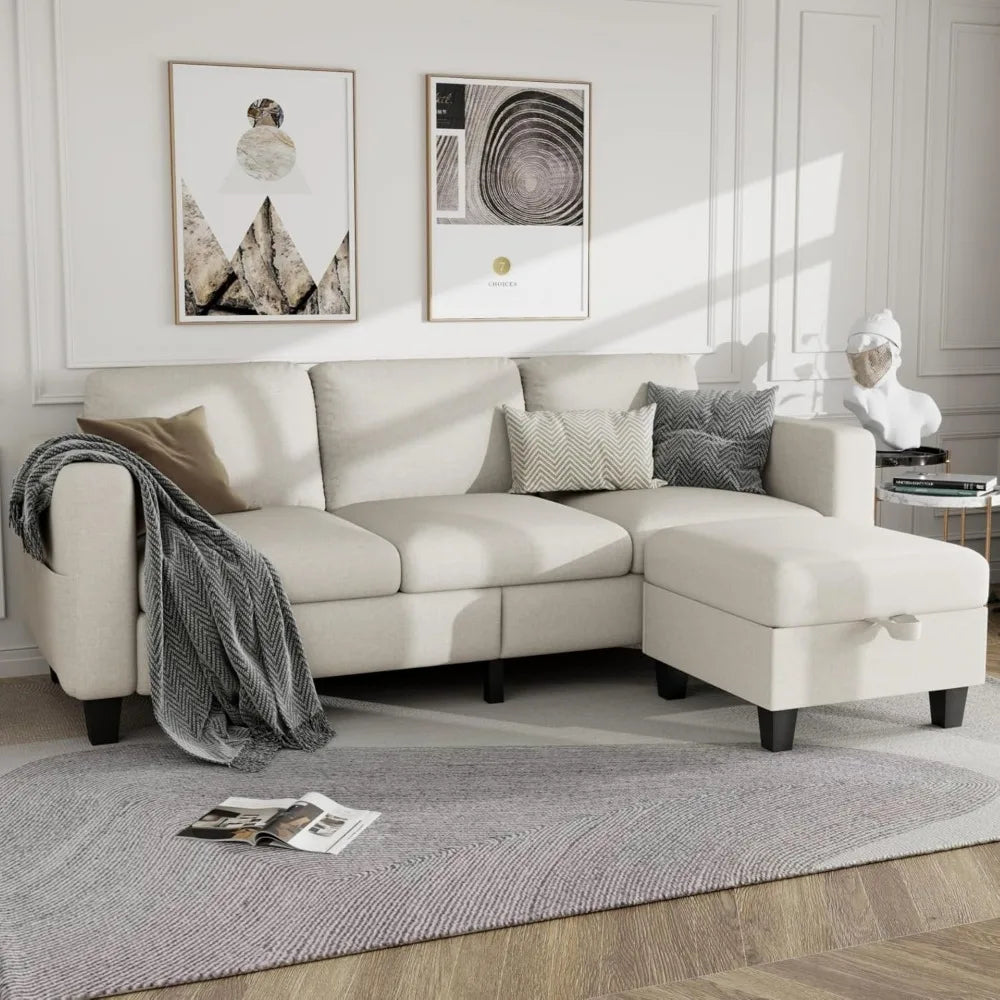 L Shaped Cloud Couch - 3 Seat-Comfy Linen with Storage
