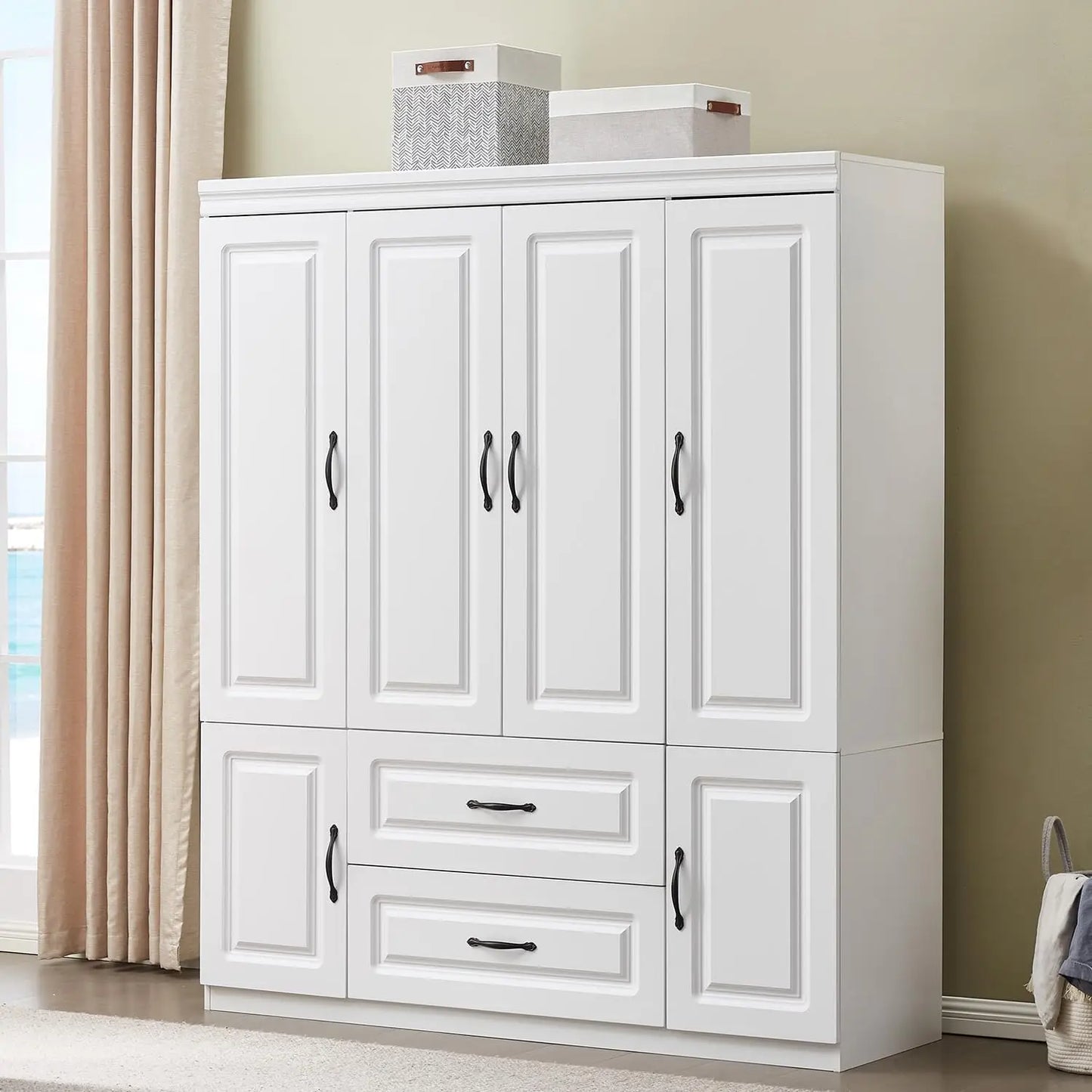 Armoire Wardrobe Closet with 3 Drawers and 4 Doors