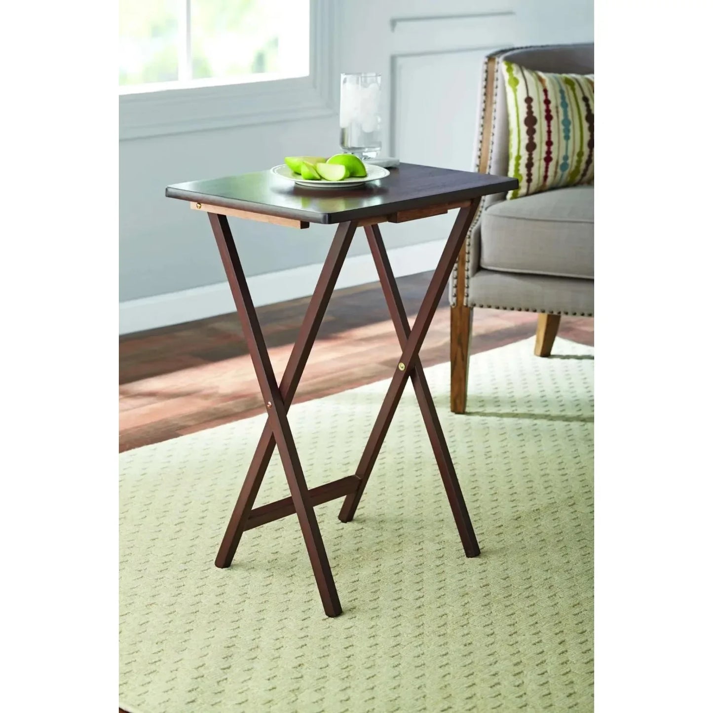 Indoor Single Folding TV Tray Table - Walnut L 19 x W 15 x H 26