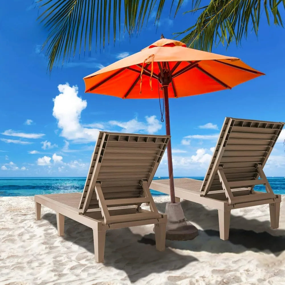 Outdoor Chaise Lounge Set of 2, Adjustable Pool Lounge Chair