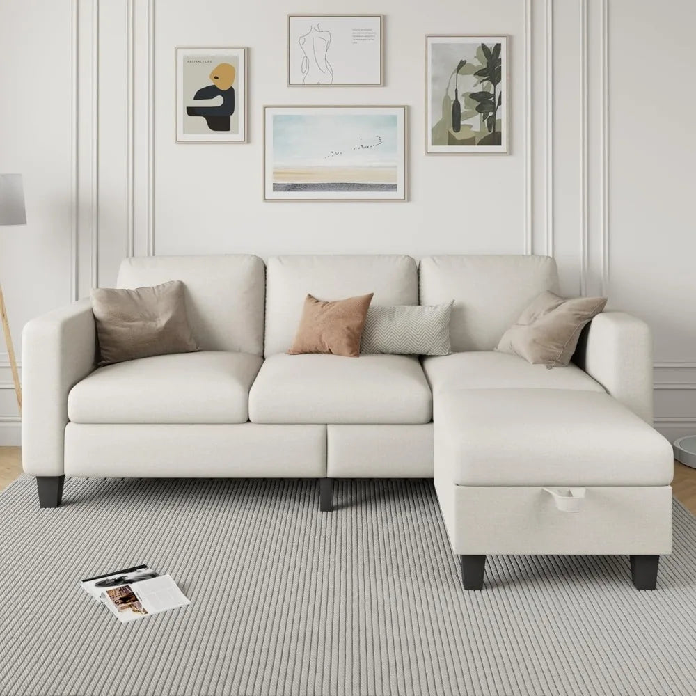 L Shaped Cloud Couch - 3 Seat-Comfy Linen with Storage