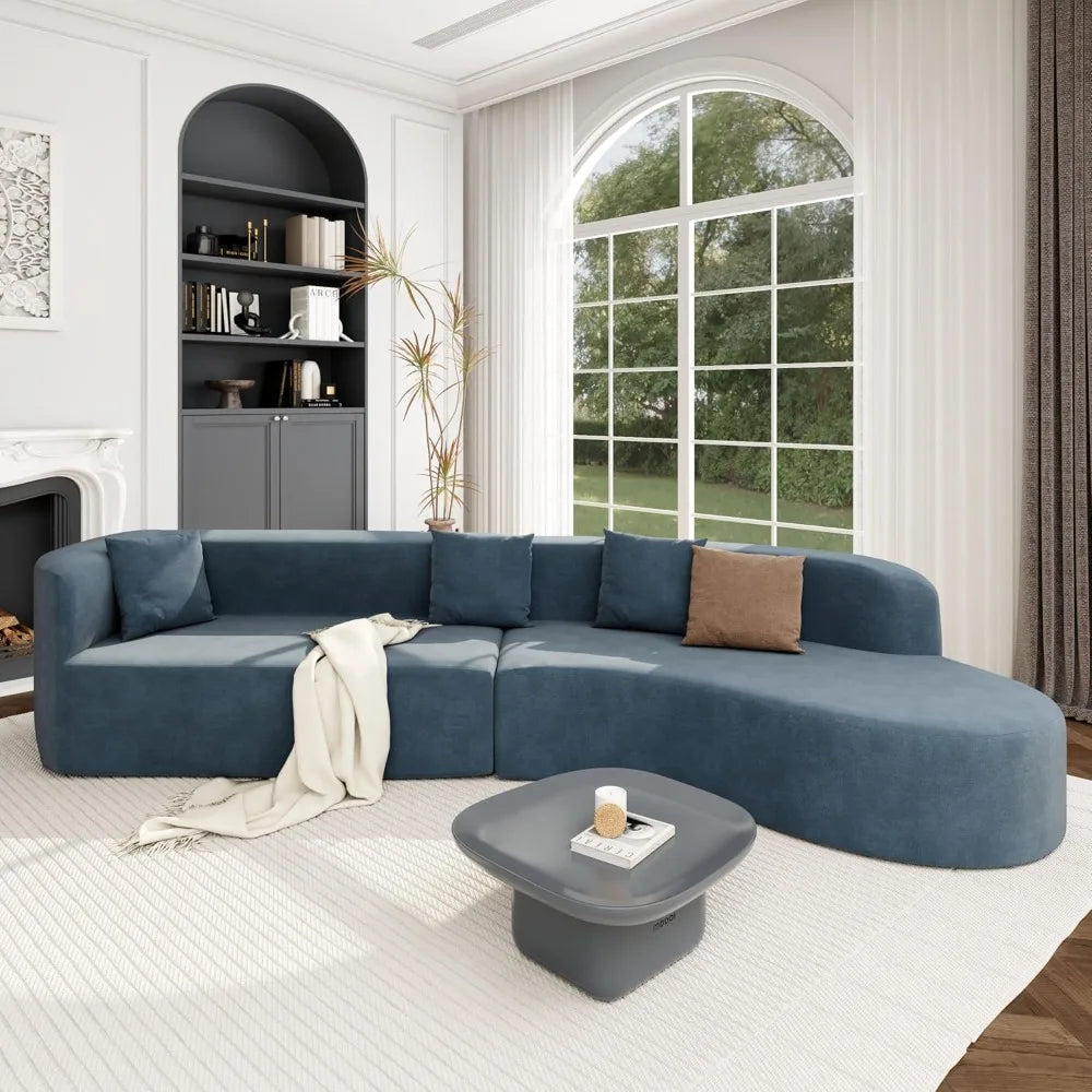 Curved Sofa, Comfy Fabric Upholstered Minimalist with 3 Pillows