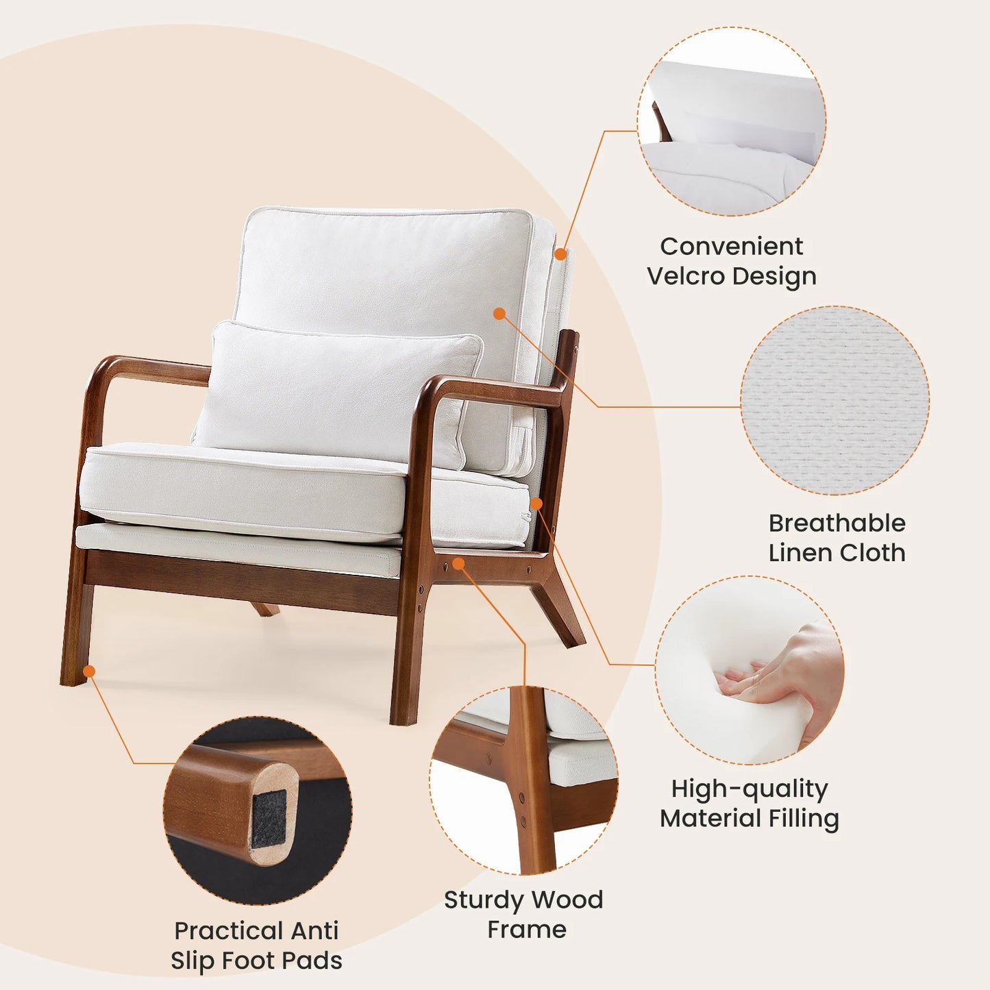 Chairs with Lumbar Pillow Upholstered With Wood Frame