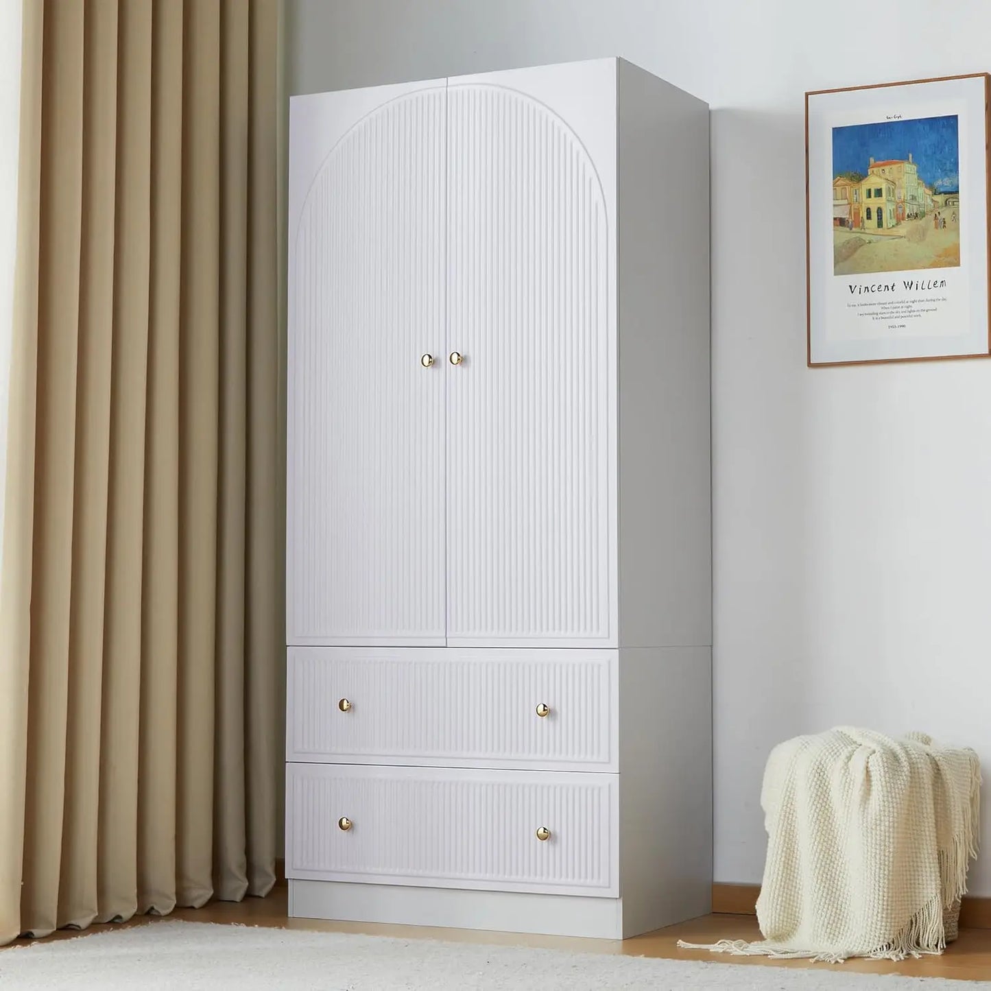 Armoire Wardrobe Closet with 2 Doors and 2 Storage Drawers