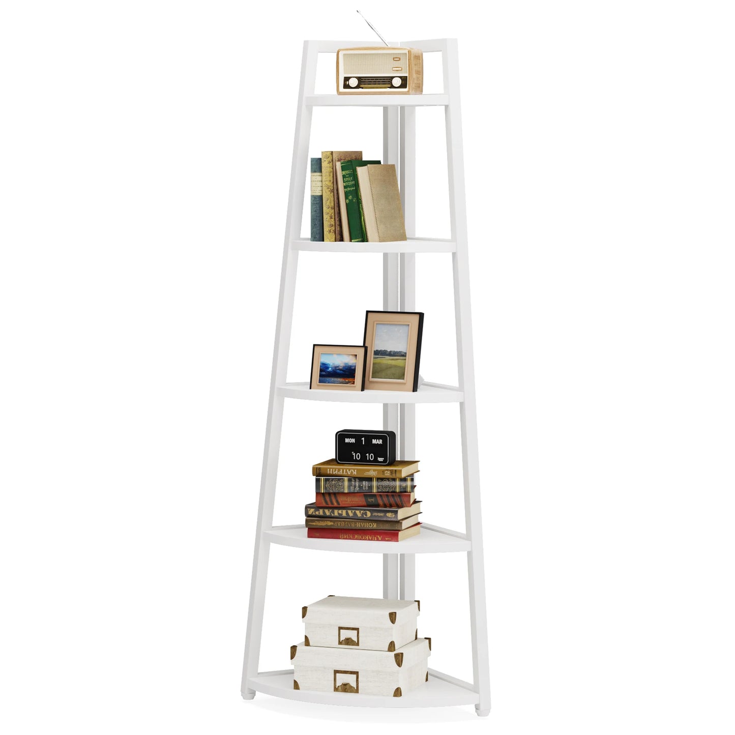 Corner Bookcase, Bookshelf with Rack Wood