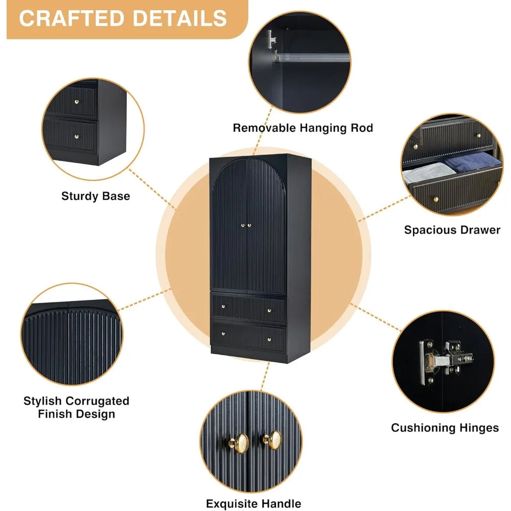 Armoire Wardrobe Closet with 2 Doors and 2 Storage Drawers