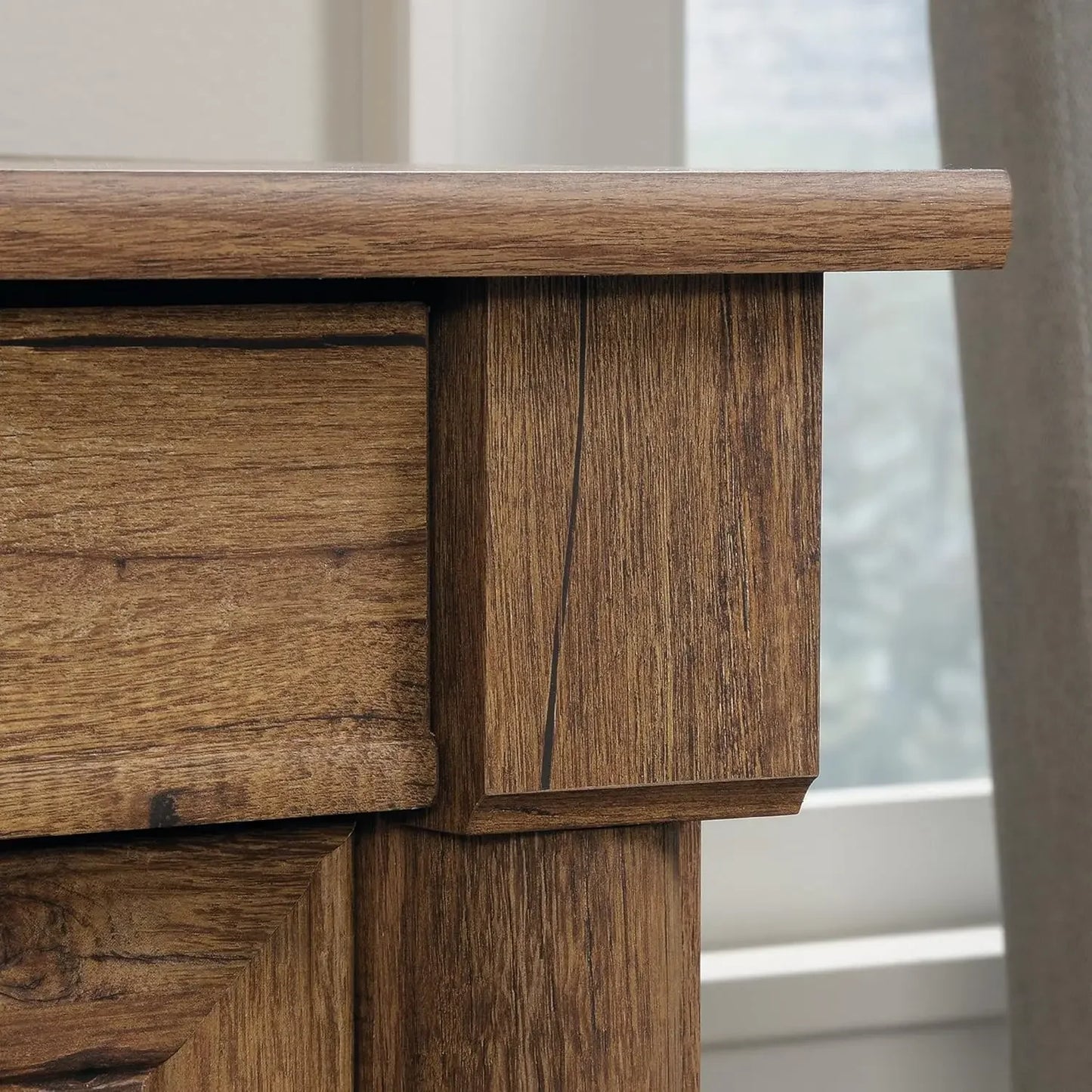 Computer Desk with Drawers in Vintage Oak Finish