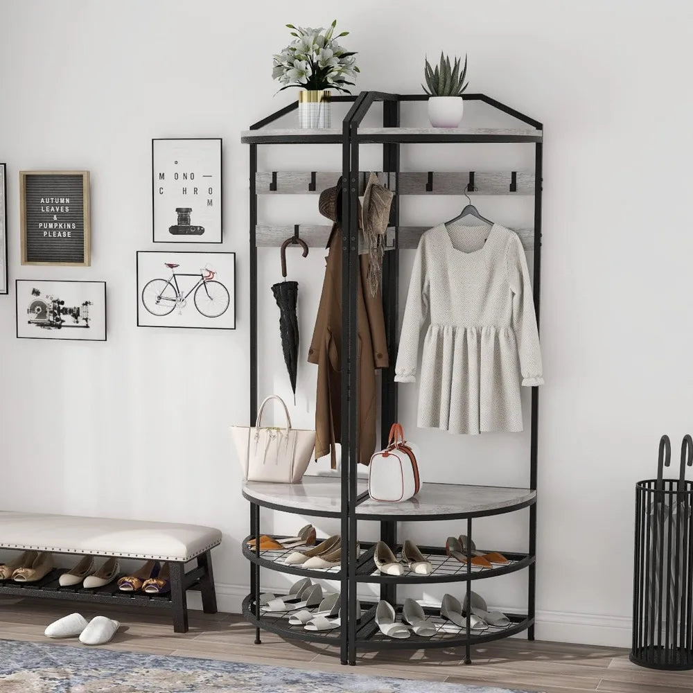 Entryway Coat Rack with Shoes Shelf Organizer
