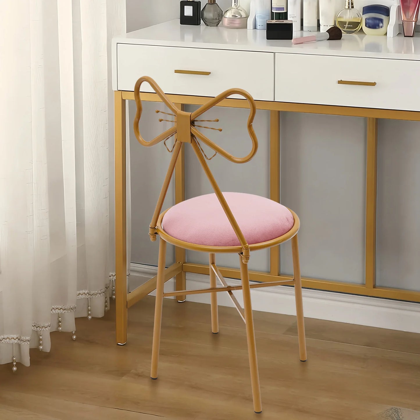 Velvet Makeup Chair Metal Frame Butterfly Backrest Chair