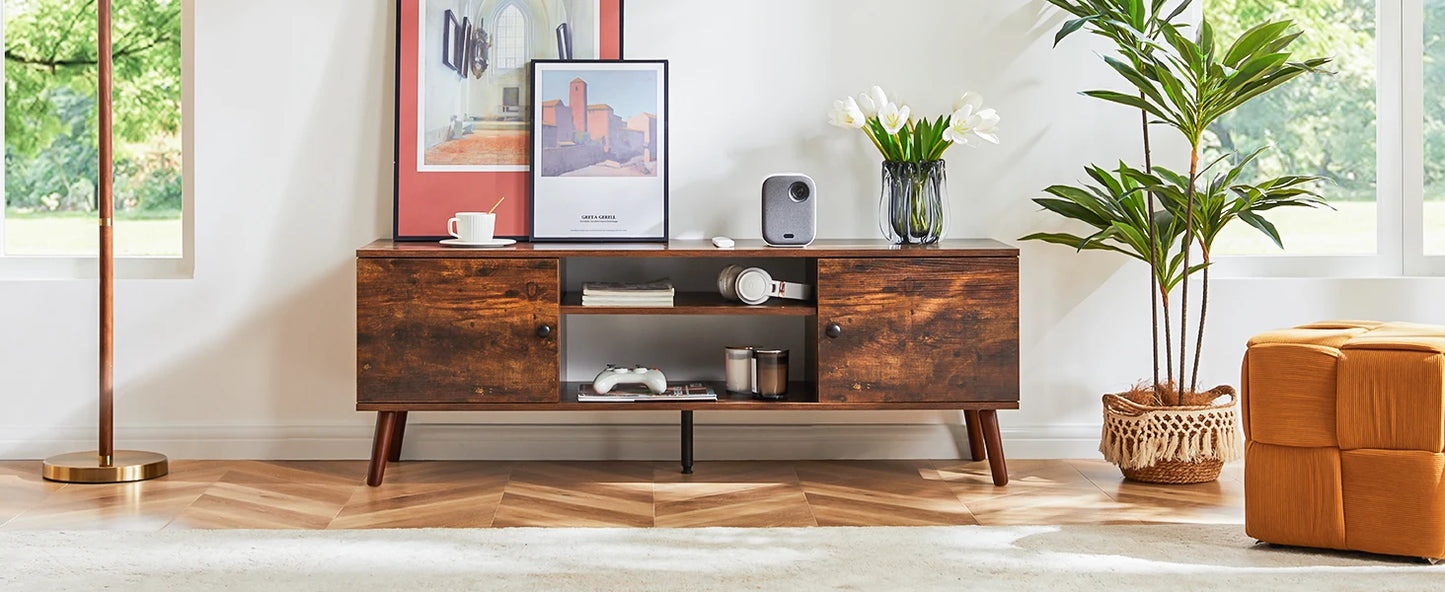 Fireplace TV Stand For Up To 60 Inch with Shelf 2 Storage