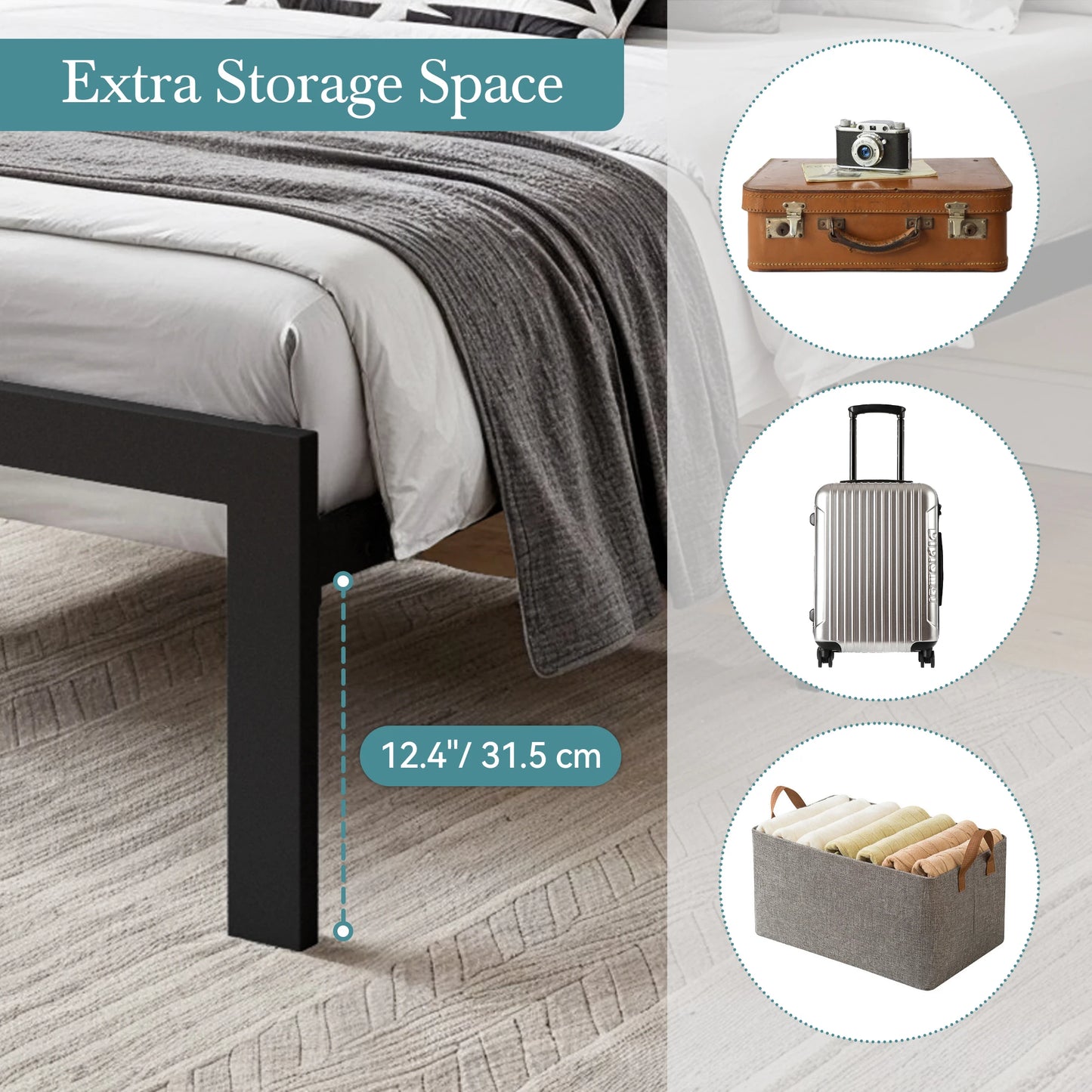 Bed Frame with Upholstered Finely Stitched Headboard - Queen, King, Full and Twin Sizes