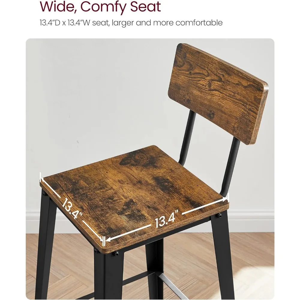 Set of 2 Bar Stools, 29.1 Inches Tall with Back
