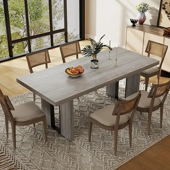71" Rustic Dining Table for 8, Farmhouse Dinner Table for 6 to 8, Rectangular Kitchen Table with Heavy Duty Legs for Dining Room