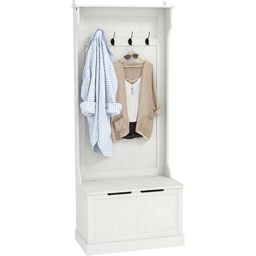 Standing Coat Rack with Shoe Bench and Four Hooks