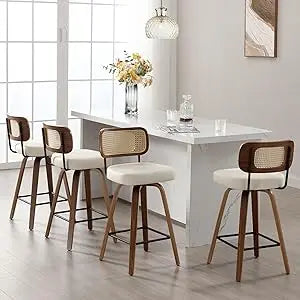 Bar Stools Set of 4, 26" Upholstered Faux Leather