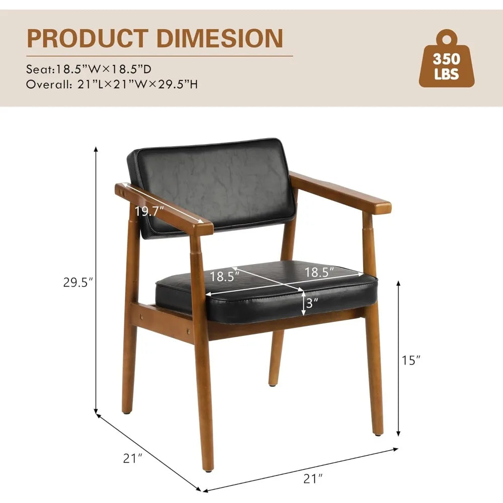 Chairs with Wooden Handrail, Fabric Upholstered Faux Leather