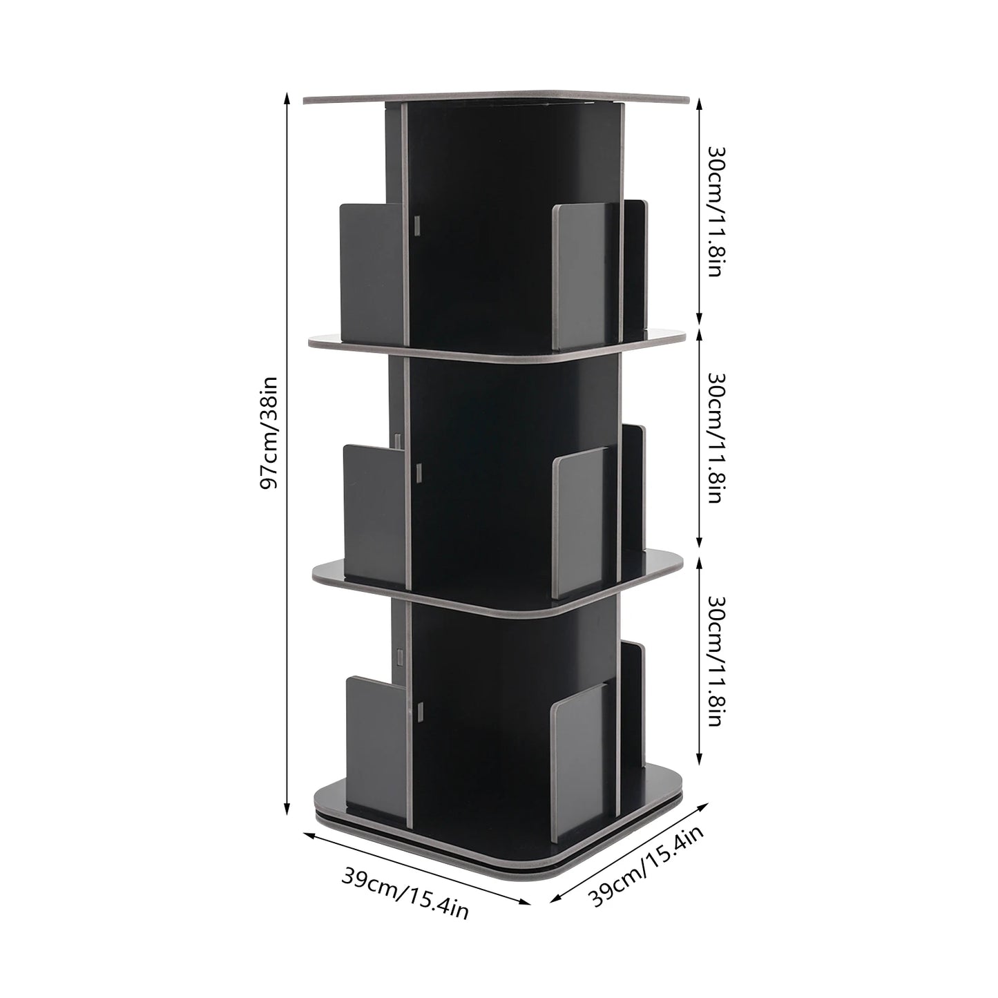 3 Tier Bookcase, 360° Rotating Bookshelf