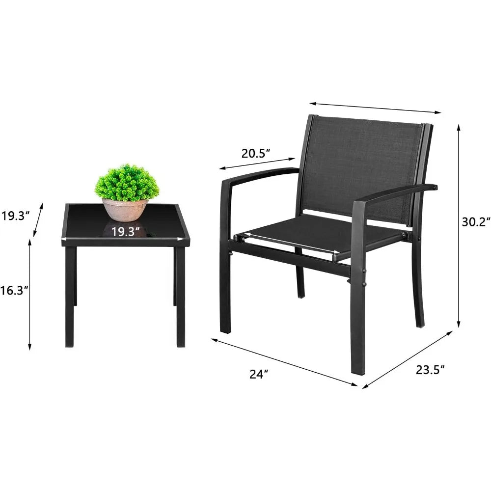 3 Pieces Furniture Outdoor Porch Lawn Chairs with Coffee Table