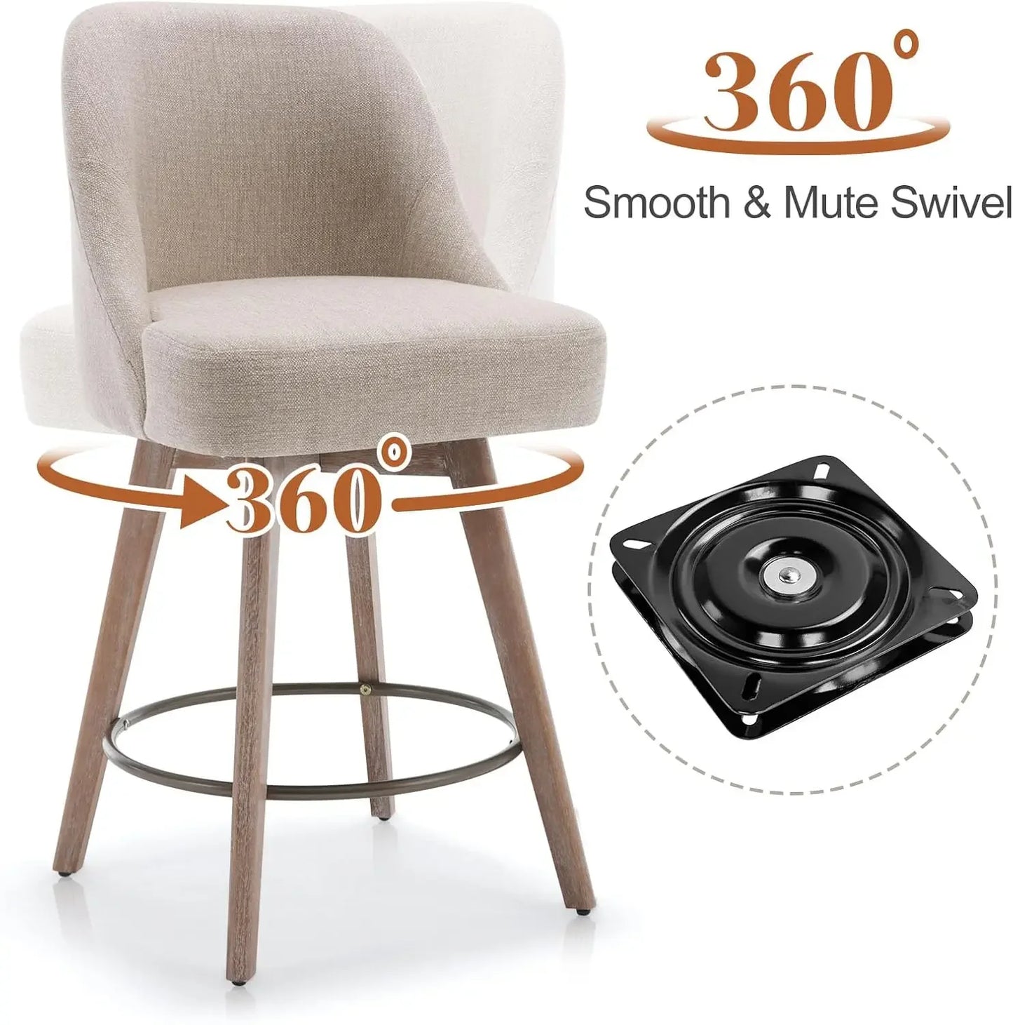 Counter Height Bar Stools Set of 3 with Backs and Wood Legs