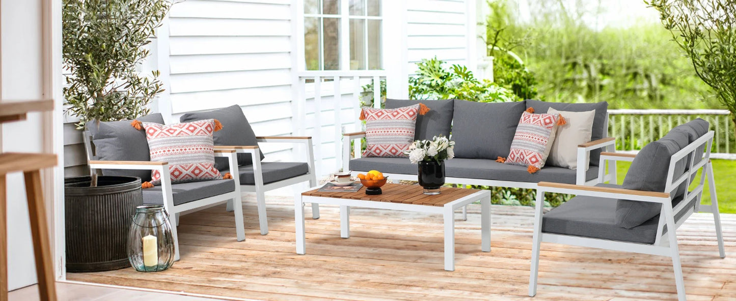 Patio Furniture Set 5 Pieces with Teak Coffee Table
